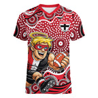 St Kilda Saints Women V-Neck T-Shirt Aboriginal Dot Pattern - Football Mascot Heritage Pride