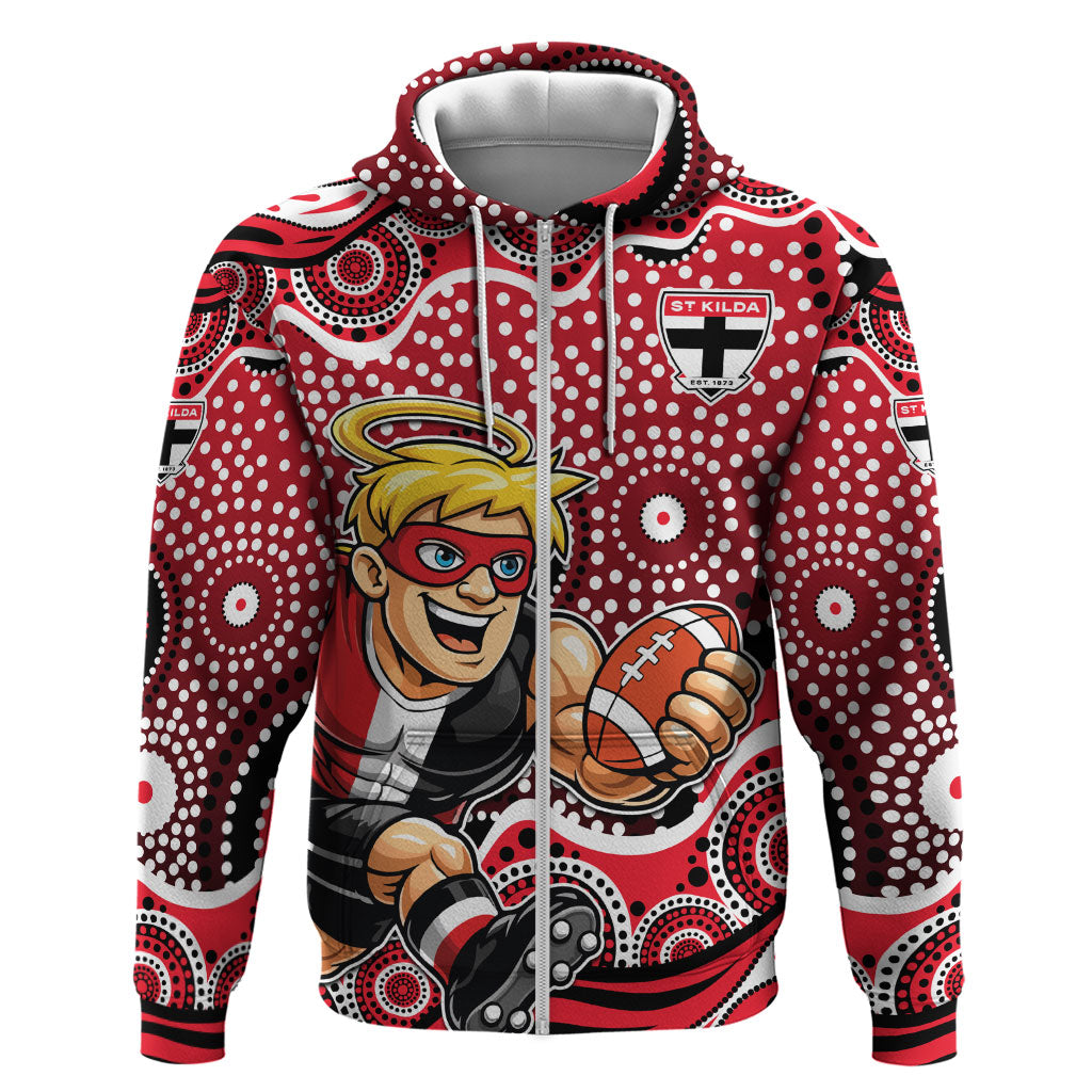 St Kilda Saints Zip Hoodie Aboriginal Dot Pattern - Football Mascot Heritage Pride