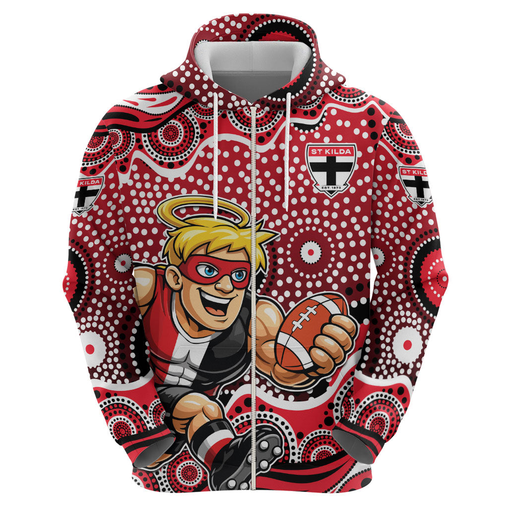 St Kilda Saints Zip Hoodie Aboriginal Dot Pattern - Football Mascot Heritage Pride
