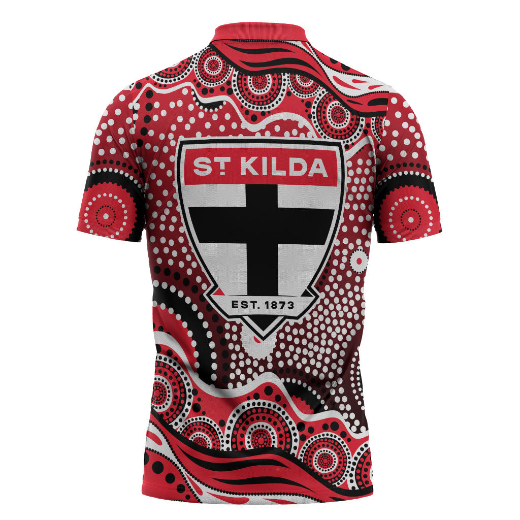 St Kilda Saints Zipper Polo Shirt Aboriginal Dot Pattern - Football Mascot Heritage Pride