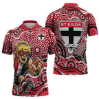 St Kilda Saints Zipper Polo Shirt Aboriginal Dot Pattern - Football Mascot Heritage Pride