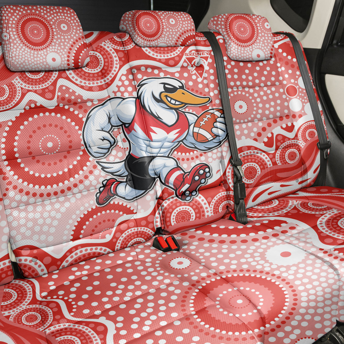 Sydney Swans Back Car Seat Cover Aboriginal Dot Pattern - Football Mascot Heritage Pride