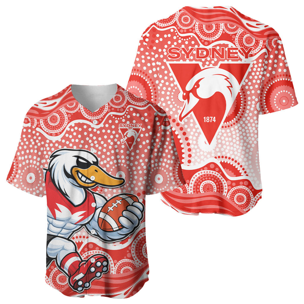 Sydney Swans Baseball Jersey Aboriginal Dot Pattern - Football Mascot Heritage Pride