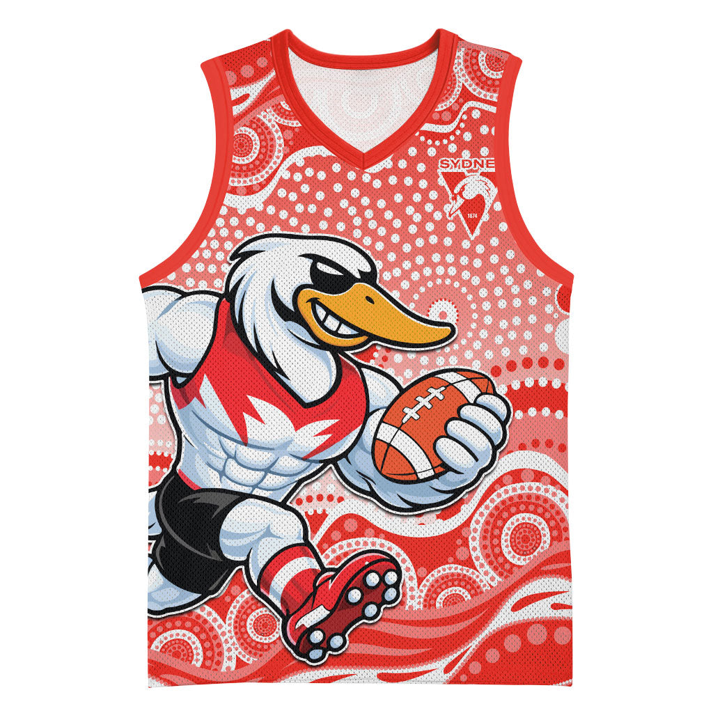 Sydney Swans Basketball Jersey Aboriginal Dot Pattern - Football Mascot Heritage Pride
