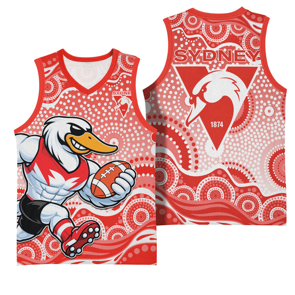 Sydney Swans Basketball Jersey Aboriginal Dot Pattern - Football Mascot Heritage Pride