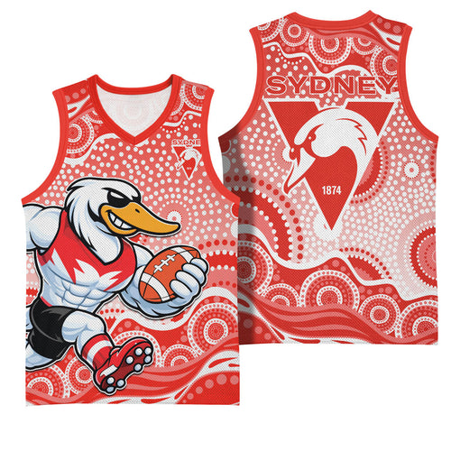 Sydney Swans Basketball Jersey Aboriginal Dot Pattern - Football Mascot Heritage Pride