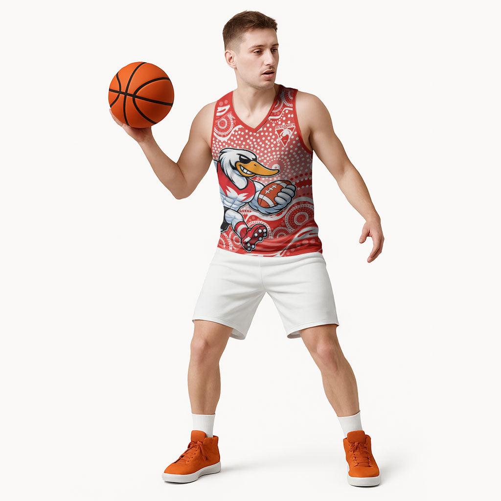 Sydney Swans Basketball Jersey Aboriginal Dot Pattern - Football Mascot Heritage Pride