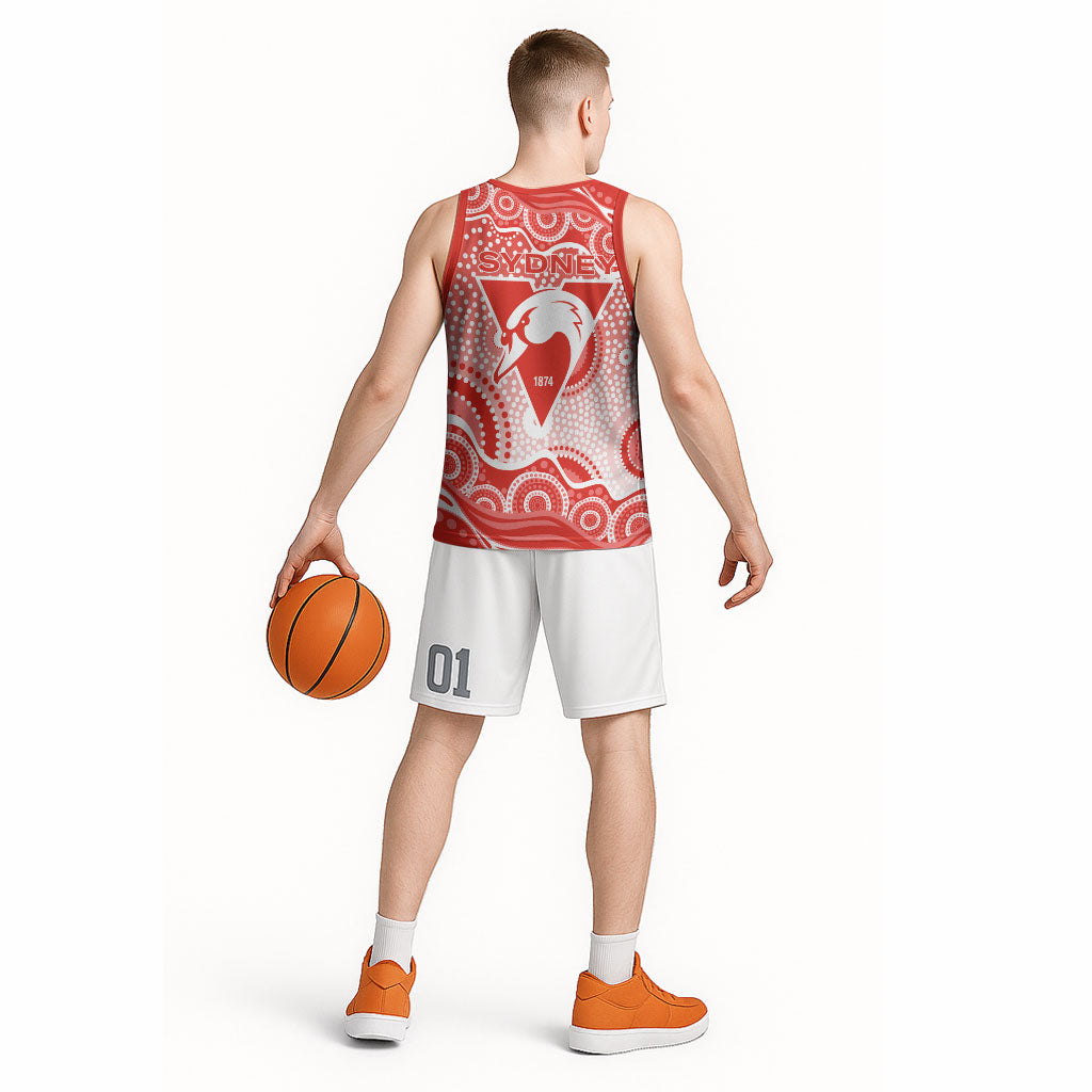 Sydney Swans Basketball Jersey Aboriginal Dot Pattern - Football Mascot Heritage Pride
