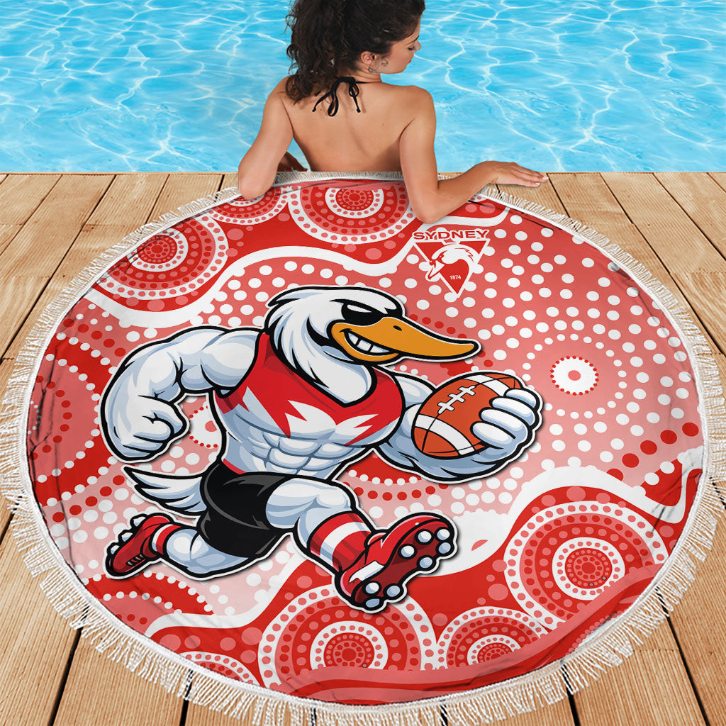 Sydney Swans Beach Blanket Aboriginal Dot Pattern - Football Mascot Heritage Pride