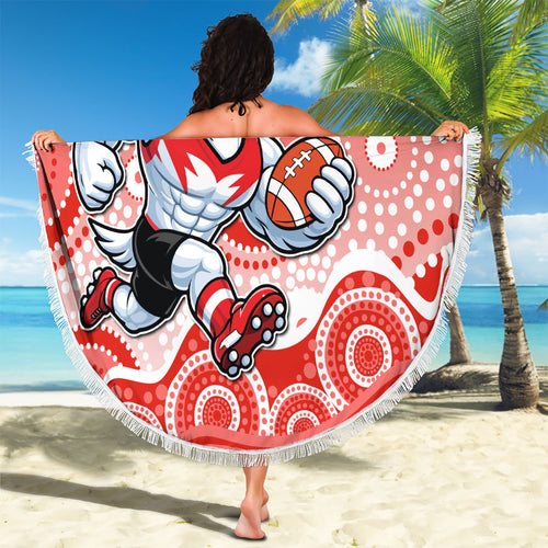 Sydney Swans Beach Blanket Aboriginal Dot Pattern - Football Mascot Heritage Pride