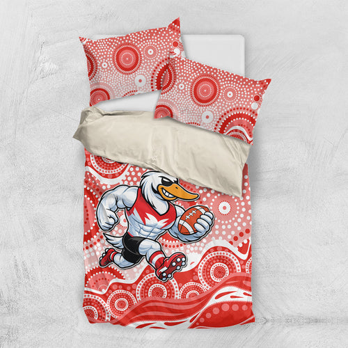 Sydney Swans Bedding Set Aboriginal Dot Pattern - Football Mascot Heritage Pride