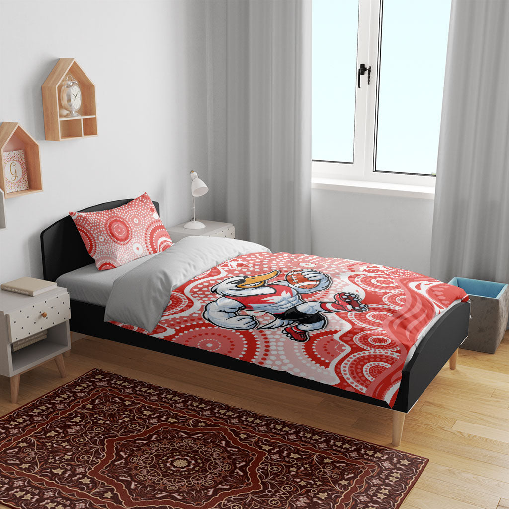 Sydney Swans Bedding Set Aboriginal Dot Pattern - Football Mascot Heritage Pride