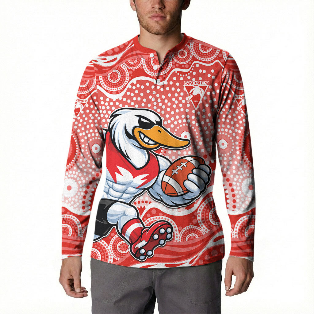 Sydney Swans Button Sweatshirt Aboriginal Dot Pattern - Football Mascot Heritage Pride
