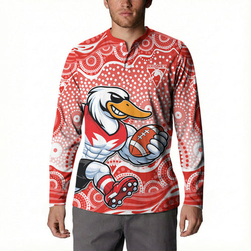 Sydney Swans Button Sweatshirt Aboriginal Dot Pattern - Football Mascot Heritage Pride