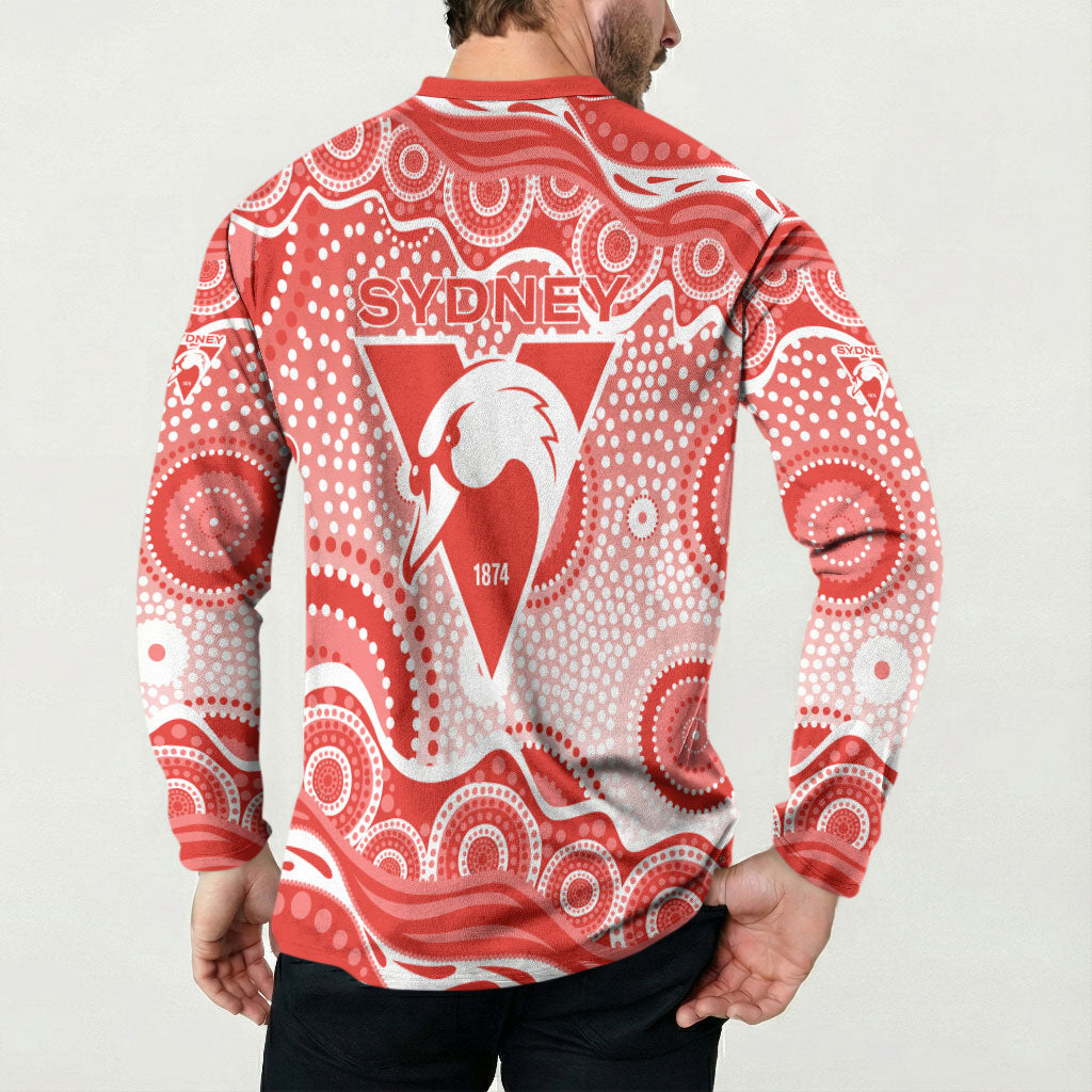 Sydney Swans Button Sweatshirt Aboriginal Dot Pattern - Football Mascot Heritage Pride