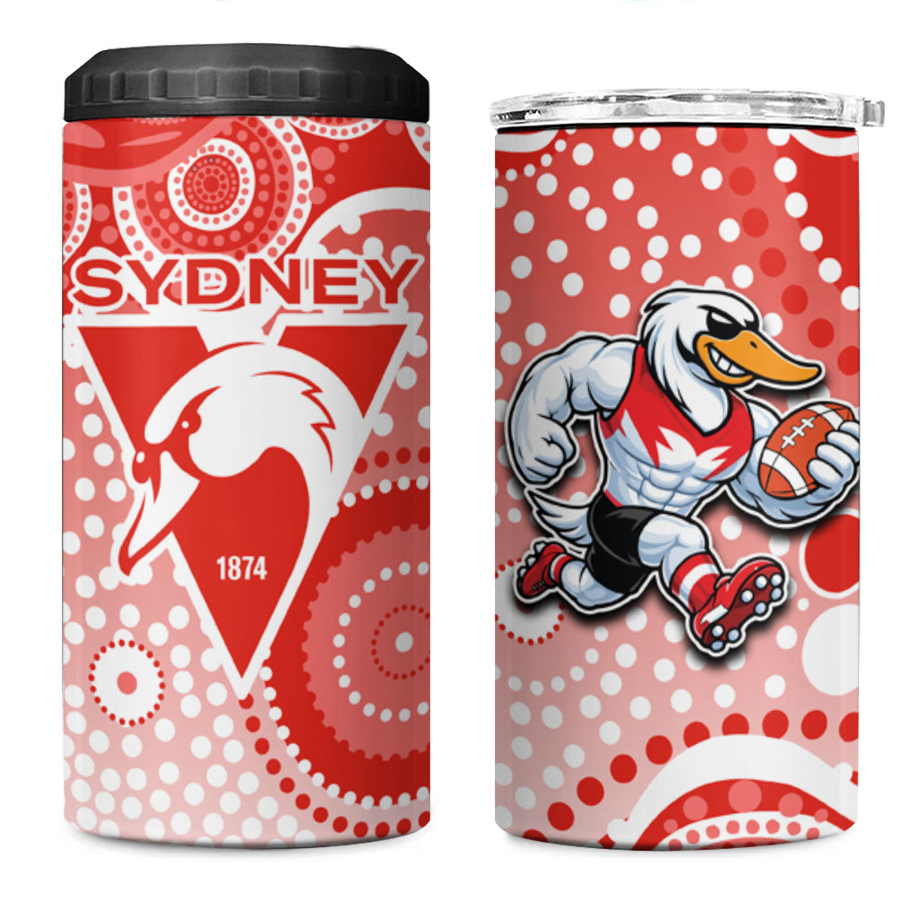 Sydney Swans 4 in 1 Can Cooler Tumbler Aboriginal Dot Pattern - Football Mascot Heritage Pride