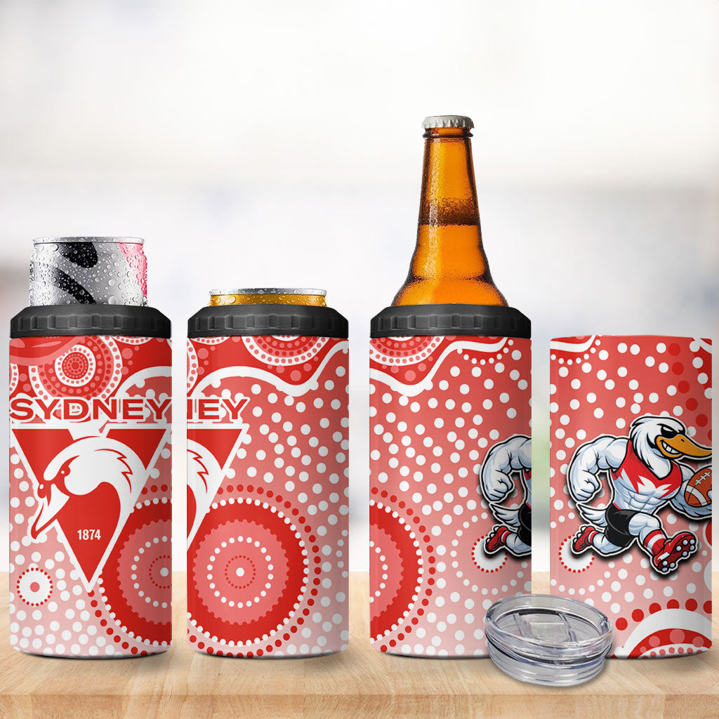 Sydney Swans 4 in 1 Can Cooler Tumbler Aboriginal Dot Pattern - Football Mascot Heritage Pride