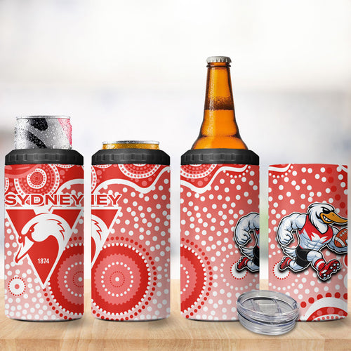 Sydney Swans 4 in 1 Can Cooler Tumbler Aboriginal Dot Pattern - Football Mascot Heritage Pride