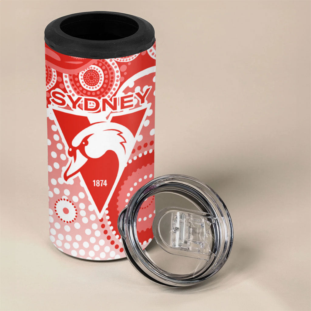 Sydney Swans 4 in 1 Can Cooler Tumbler Aboriginal Dot Pattern - Football Mascot Heritage Pride