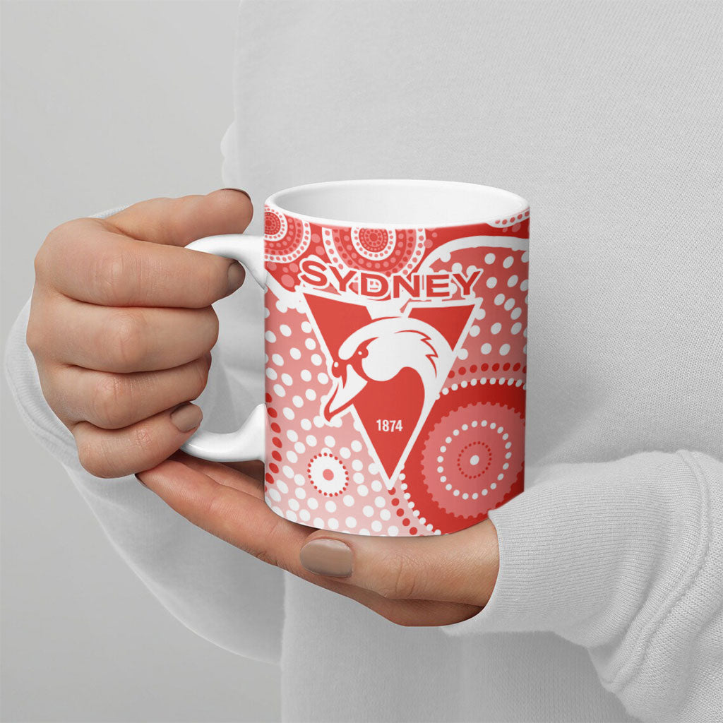 Sydney Swans Ceramic Mug Aboriginal Dot Pattern - Football Mascot Heritage Pride