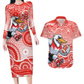 Sydney Swans Couples Matching Long Sleeve Bodycon Dress and Hawaiian Shirt Aboriginal Dot Pattern - Football Mascot Heritage Pride