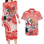 Sydney Swans Couples Matching Long Sleeve Bodycon Dress and Hawaiian Shirt Aboriginal Dot Pattern - Football Mascot Heritage Pride