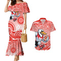 Sydney Swans Couples Matching Mermaid Dress and Hawaiian Shirt Aboriginal Dot Pattern - Football Mascot Heritage Pride