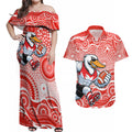 Sydney Swans Couples Matching Off Shoulder Maxi Dress and Hawaiian Shirt Aboriginal Dot Pattern - Football Mascot Heritage Pride
