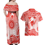 Sydney Swans Couples Matching Off Shoulder Maxi Dress and Hawaiian Shirt Aboriginal Dot Pattern - Football Mascot Heritage Pride