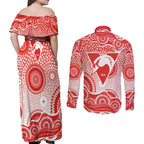 Sydney Swans Couples Matching Off Shoulder Maxi Dress and Long Sleeve Button Shirt Aboriginal Dot Pattern - Football Mascot Heritage Pride