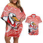 Sydney Swans Couples Matching Off Shoulder Short Dress and Hawaiian Shirt Aboriginal Dot Pattern - Football Mascot Heritage Pride