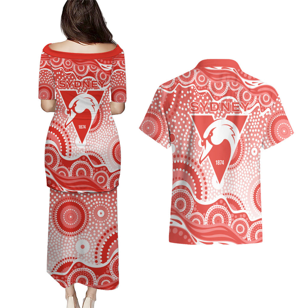 Sydney Swans Couples Matching Puletasi and Hawaiian Shirt Aboriginal Dot Pattern - Football Mascot Heritage Pride