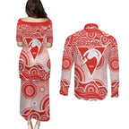 Sydney Swans Couples Matching Puletasi and Long Sleeve Button Shirt Aboriginal Dot Pattern - Football Mascot Heritage Pride