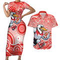 Sydney Swans Couples Matching Short Sleeve Bodycon Dress and Hawaiian Shirt Aboriginal Dot Pattern - Football Mascot Heritage Pride