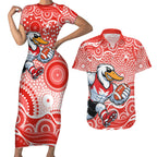 Sydney Swans Couples Matching Short Sleeve Bodycon Dress and Hawaiian Shirt Aboriginal Dot Pattern - Football Mascot Heritage Pride