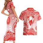 Sydney Swans Couples Matching Short Sleeve Bodycon Dress and Hawaiian Shirt Aboriginal Dot Pattern - Football Mascot Heritage Pride
