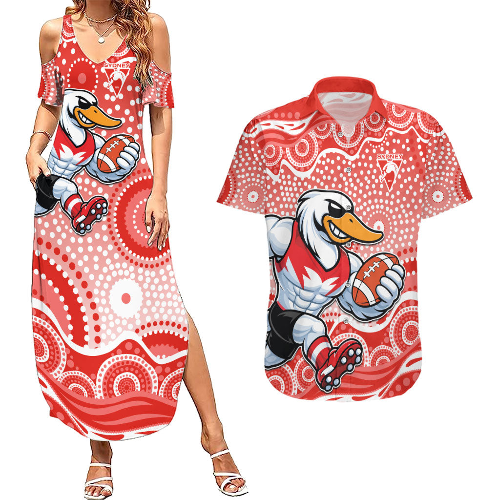 Sydney Swans Couples Matching Summer Maxi Dress and Hawaiian Shirt Aboriginal Dot Pattern - Football Mascot Heritage Pride