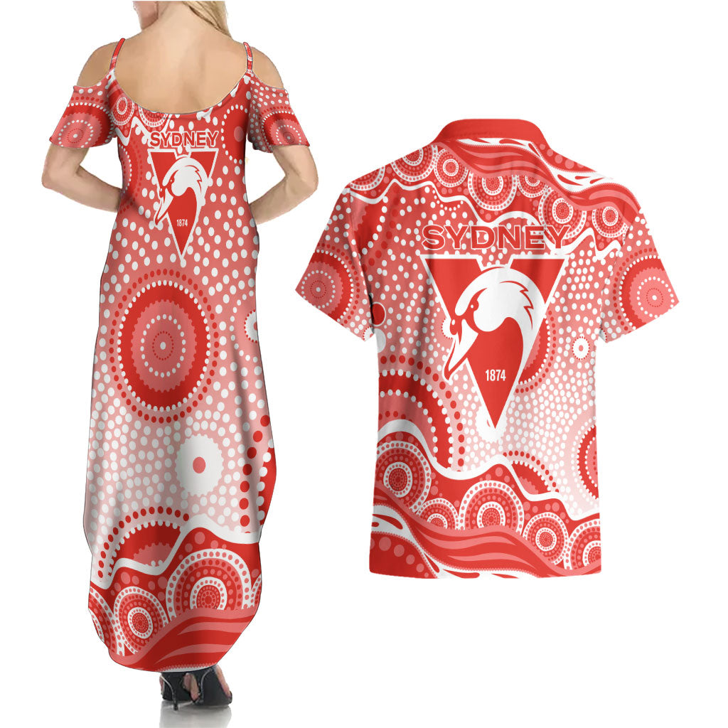 Sydney Swans Couples Matching Summer Maxi Dress and Hawaiian Shirt Aboriginal Dot Pattern - Football Mascot Heritage Pride