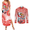Sydney Swans Couples Matching Summer Maxi Dress and Long Sleeve Button Shirt Aboriginal Dot Pattern - Football Mascot Heritage Pride