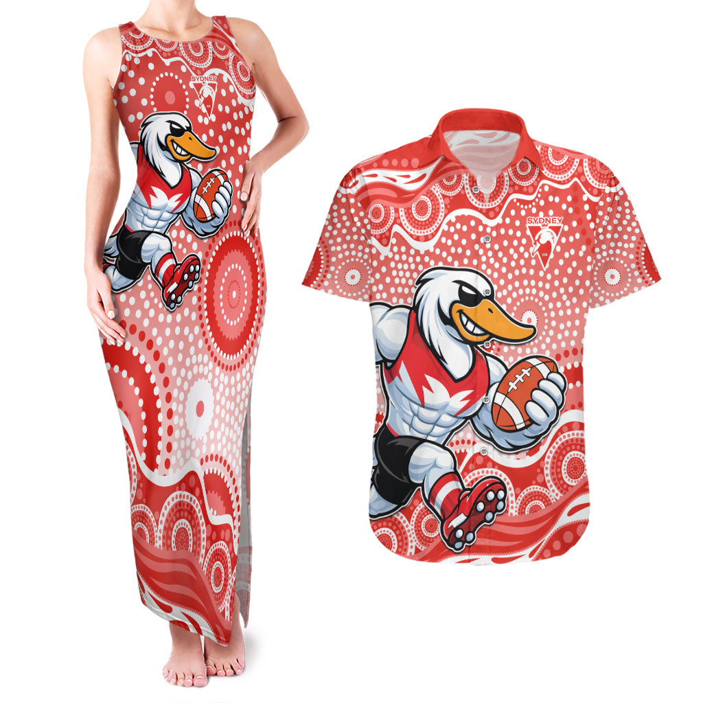 Sydney Swans Couples Matching Tank Maxi Dress and Hawaiian Shirt Aboriginal Dot Pattern - Football Mascot Heritage Pride