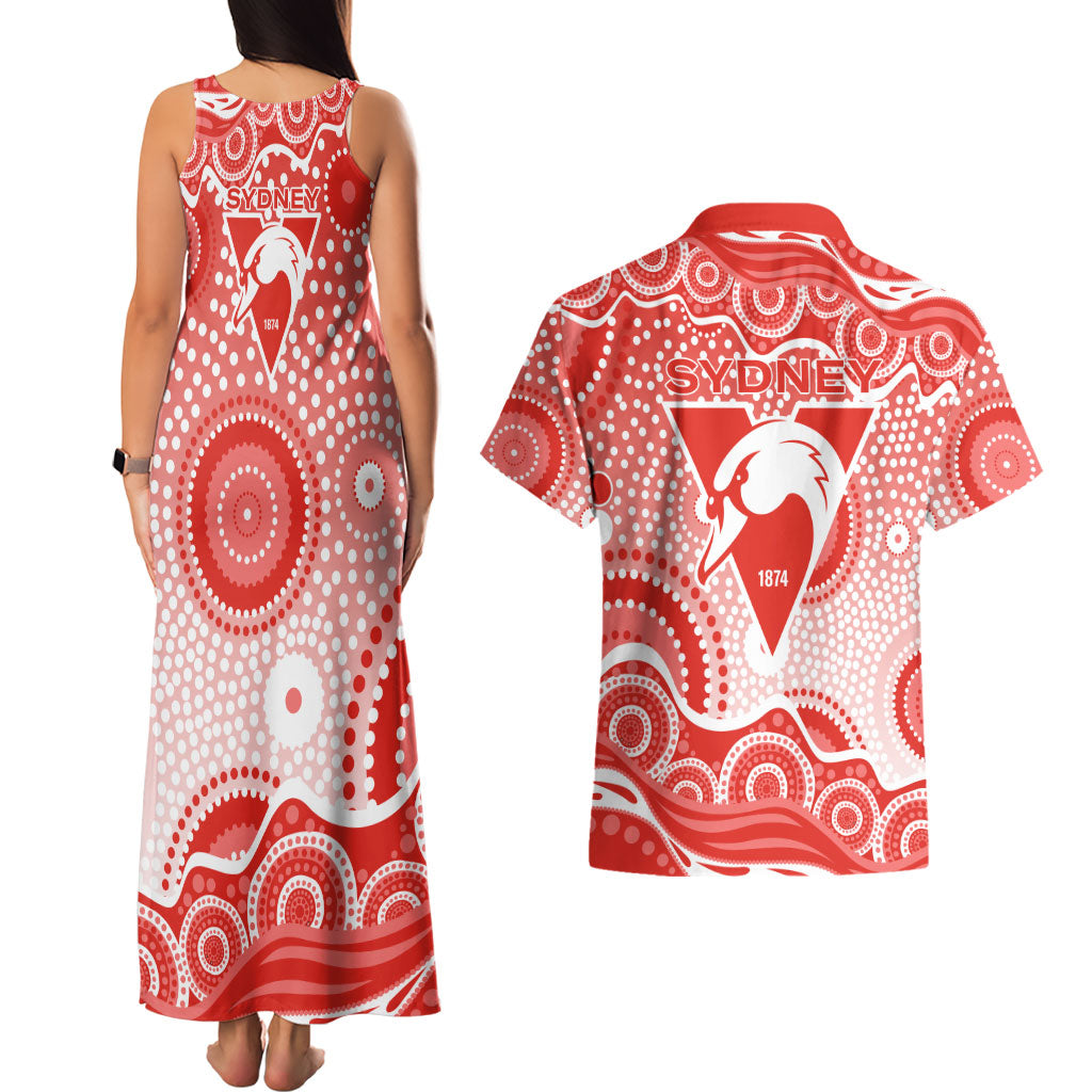 Sydney Swans Couples Matching Tank Maxi Dress and Hawaiian Shirt Aboriginal Dot Pattern - Football Mascot Heritage Pride