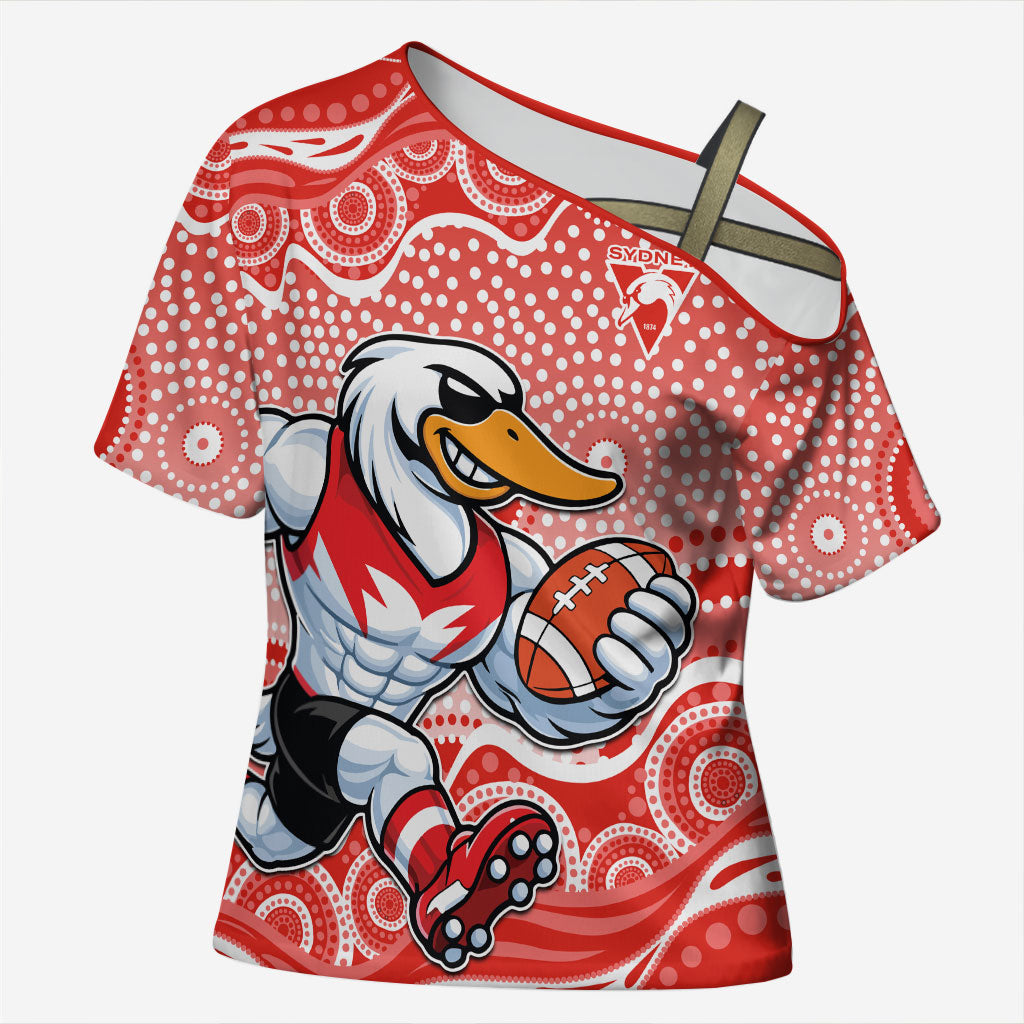 Sydney Swans Cross Shoulder Shirt Aboriginal Dot Pattern - Football Mascot Heritage Pride