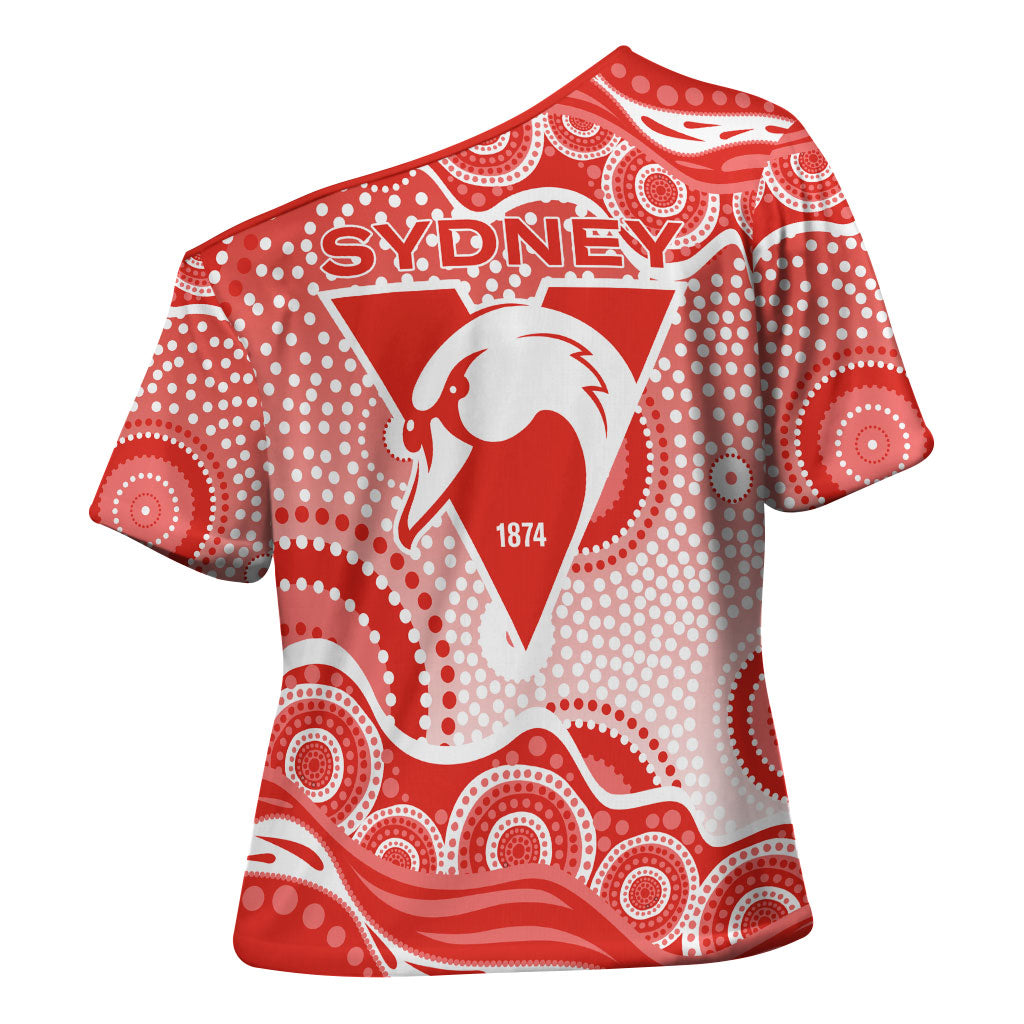 Sydney Swans Cross Shoulder Shirt Aboriginal Dot Pattern - Football Mascot Heritage Pride