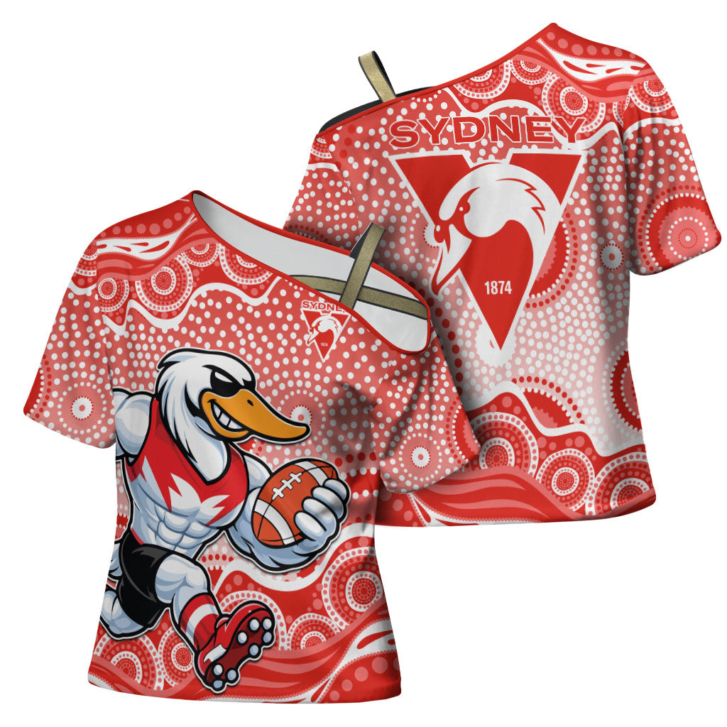 Sydney Swans Cross Shoulder Shirt Aboriginal Dot Pattern - Football Mascot Heritage Pride