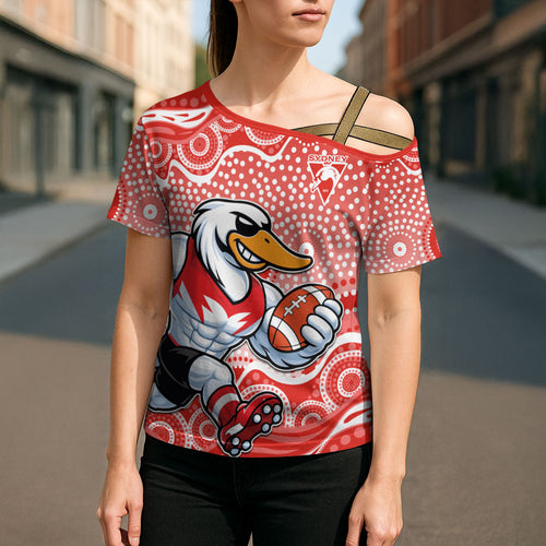 Sydney Swans Cross Shoulder Shirt Aboriginal Dot Pattern - Football Mascot Heritage Pride