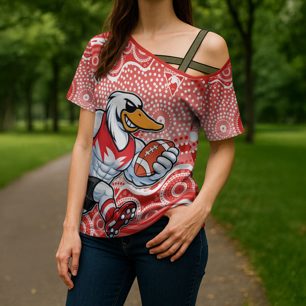 Sydney Swans Cross Shoulder Shirt Aboriginal Dot Pattern - Football Mascot Heritage Pride