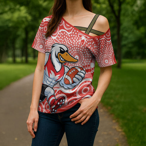 Sydney Swans Cross Shoulder Shirt Aboriginal Dot Pattern - Football Mascot Heritage Pride