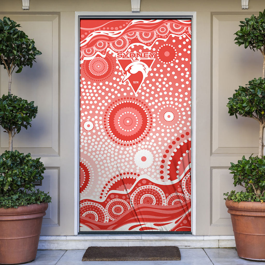 Sydney Swans Door Cover Aboriginal Dot Pattern - Football Mascot Heritage Pride
