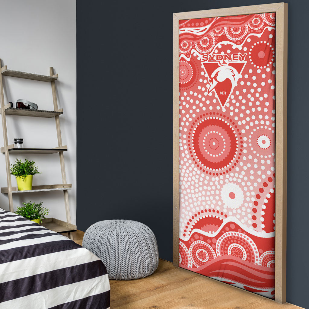 Sydney Swans Door Cover Aboriginal Dot Pattern - Football Mascot Heritage Pride
