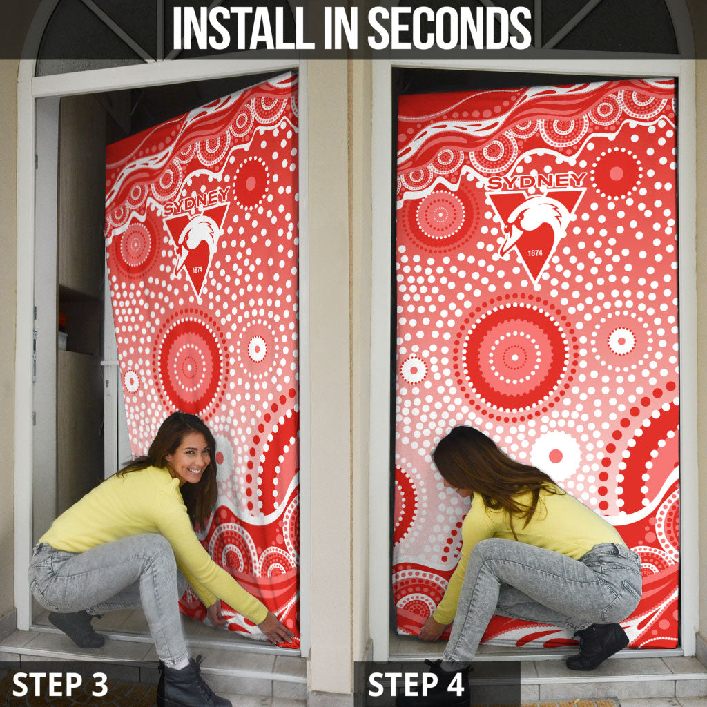 Sydney Swans Door Cover Aboriginal Dot Pattern - Football Mascot Heritage Pride